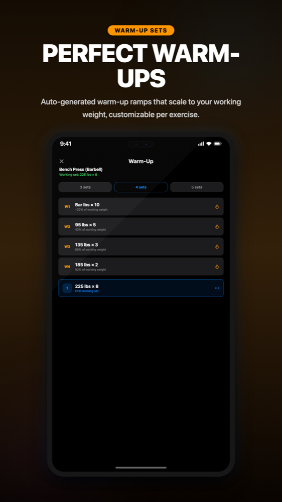 Auto-generated warm-up sets